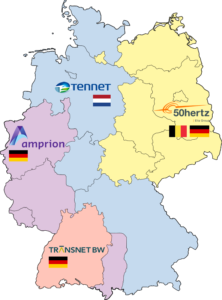 Regelzonen mit den 4 Übertragungsnetzbetreiber in Deutschland