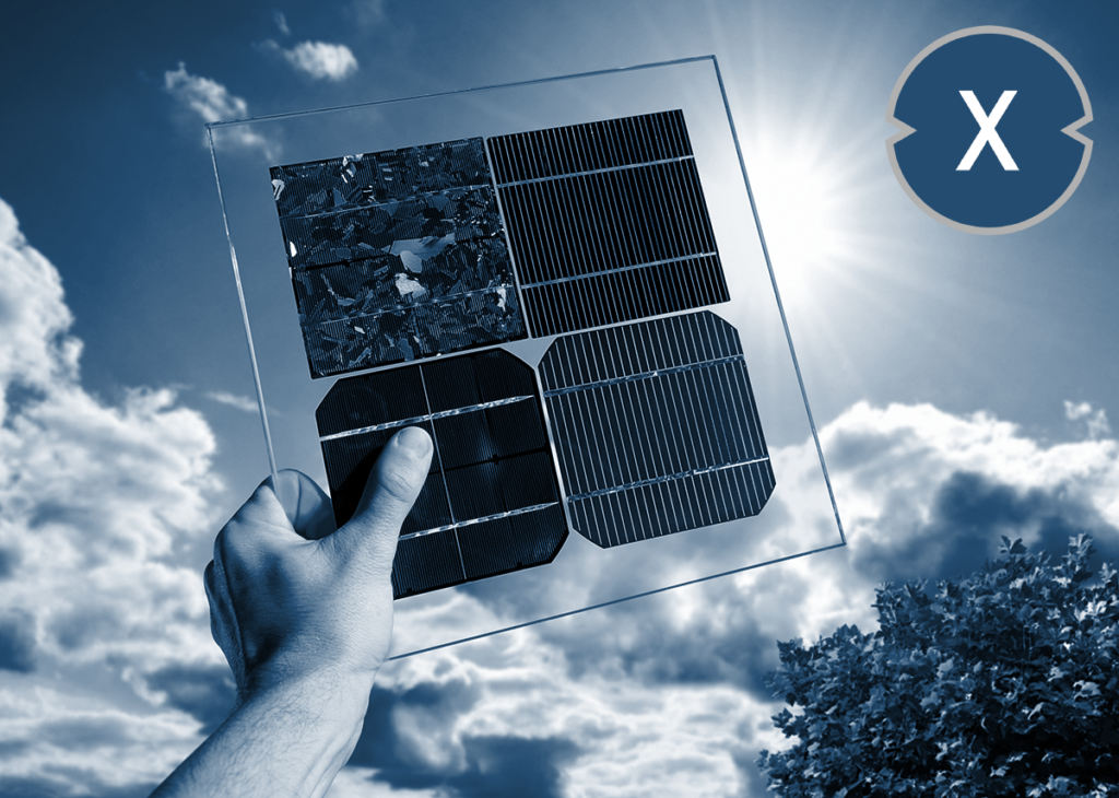Für Solarmodule: Muster verschiedener Solarzellen polykristalliner und monokristalliner Typen