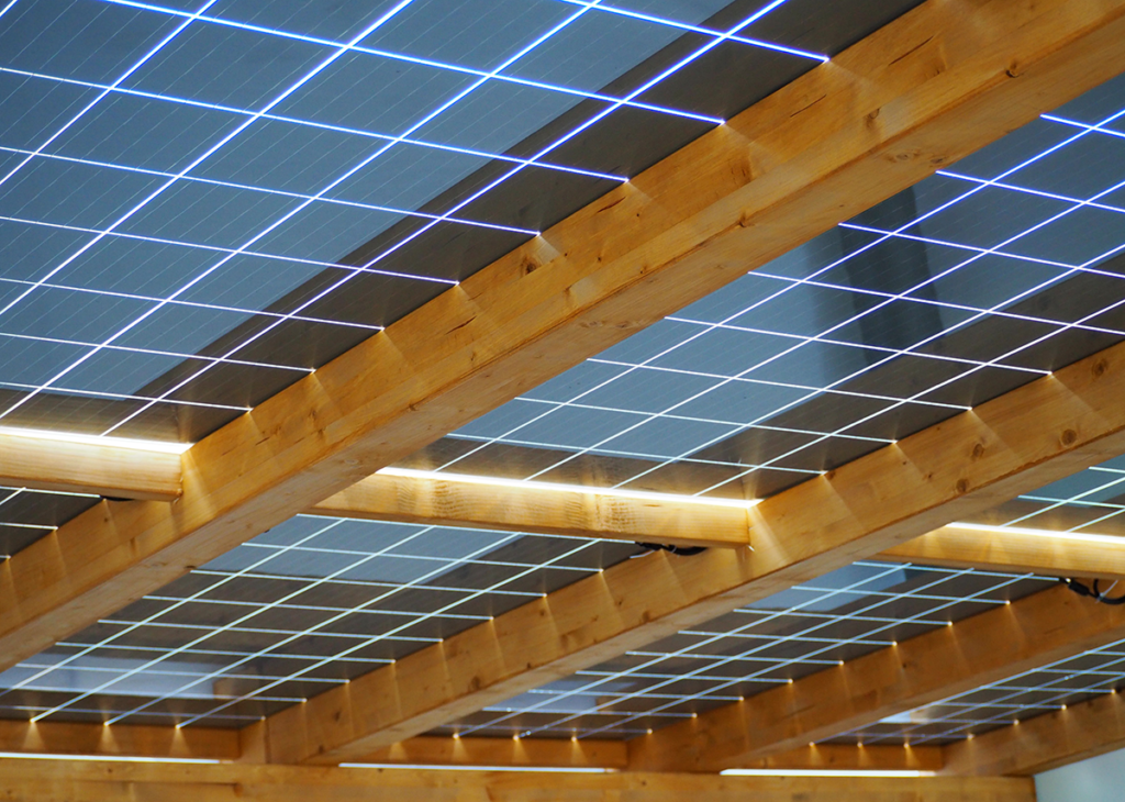 Holz/Stahl Solarcarport-System mit transparenten Solarmodulen