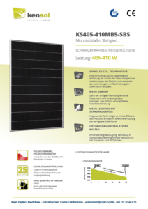 Kensol Modul KS405MB5-SBS, 405 Watt Solarmodul, Schindel monokristallin