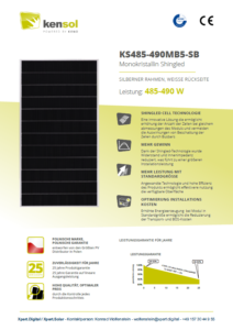 Kensol Modul KS490MB5-SB, 490 Watt Solarmodul, Schindel monokristallin