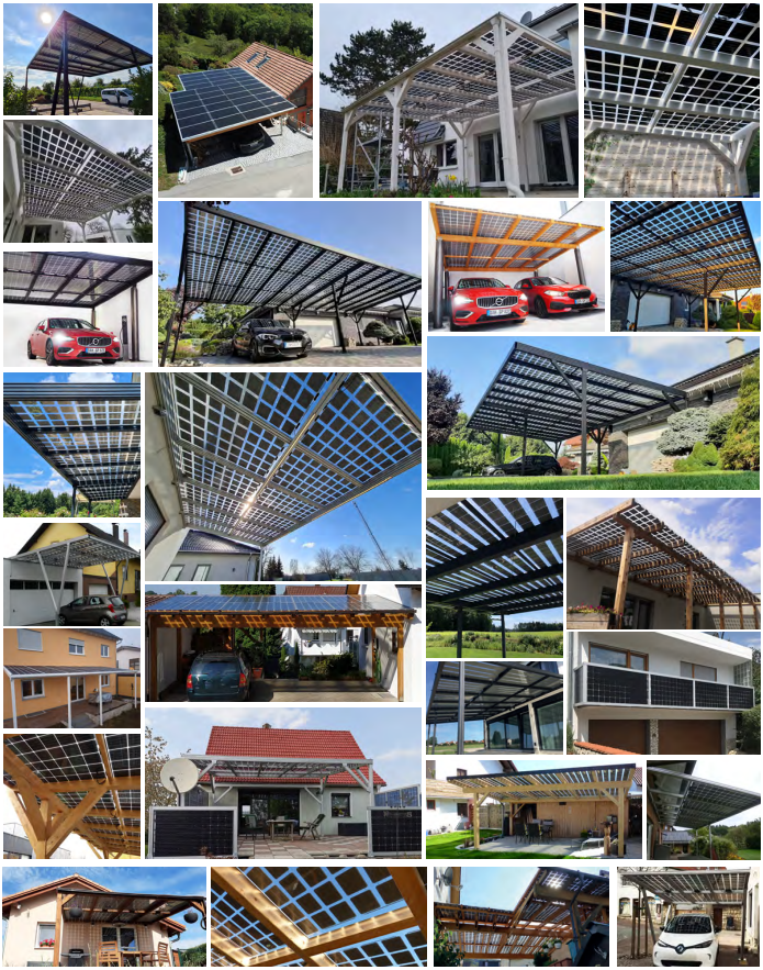 Solare Überdachungen für offene Stellplätze und Terrassen