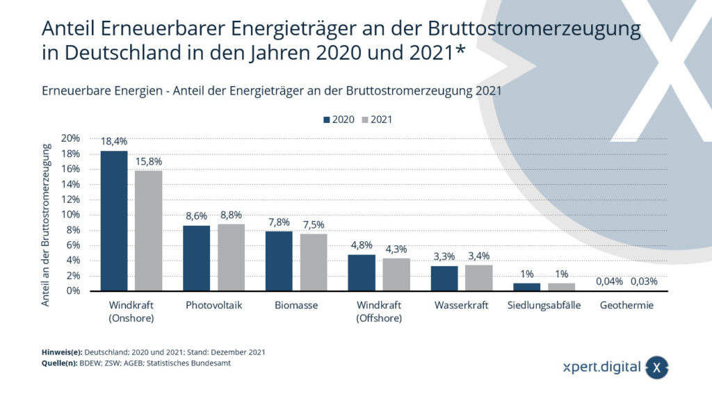 Anteil Erneuerbarer Energieträger an der Bruttostromerzeugung in Deutschland in den Jahren 2020 und 2021
