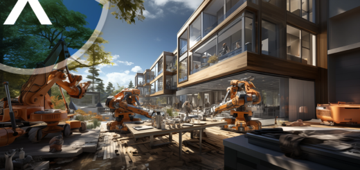 AI & XR-3D-Rendering Machine - Symbolbild: Baubranche - Arbeitskräftemangel und Wohnraummangel mit Automatisierung und Robotik auffangen