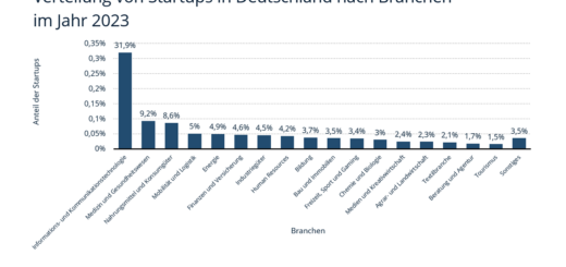 Rozdělení startupů v Německu podle odvětví v roce 2023