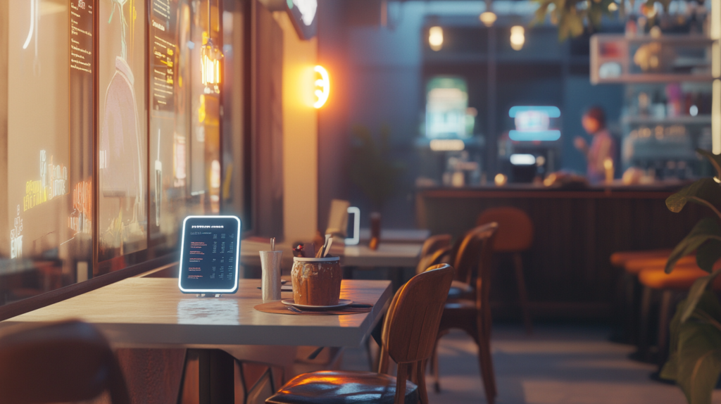 Interaktiver Display (Touchscreen) als phygitales Element in einem Restaurant