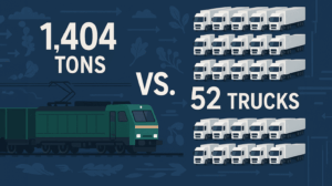 Transportleistung mit dem Schienengüterverkehr – Effizienz, Sicherheit und Klimaschutz: 1.404 Tonnen Güterzug vs. 52 LKW