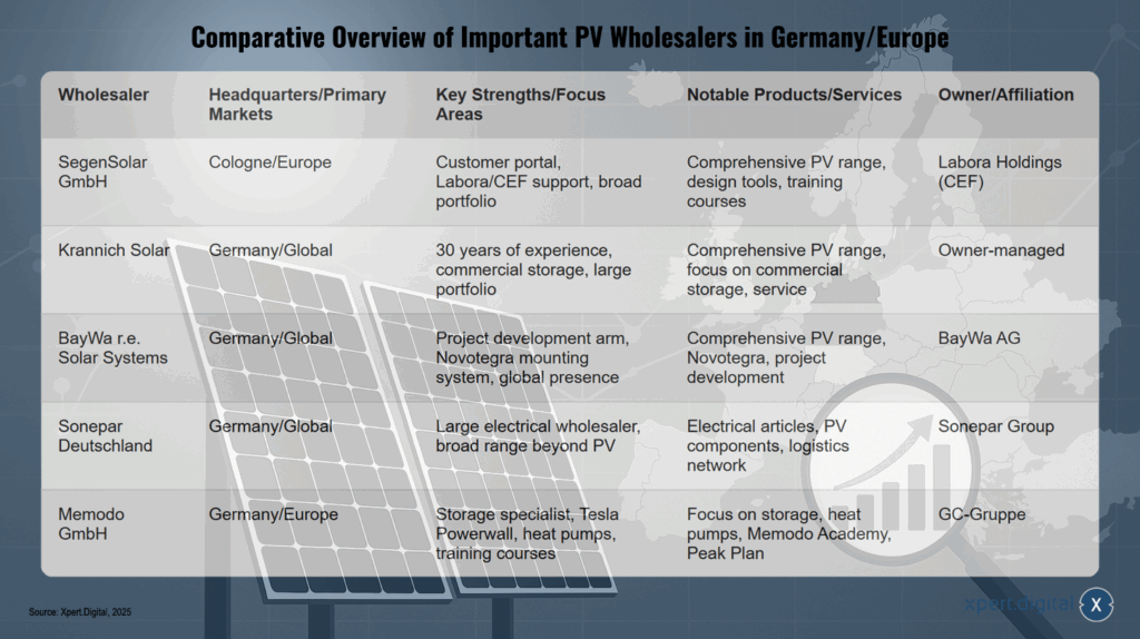 Vergleichender Überblick über wichtige PV-Großhändler in Deutschland/Europa
