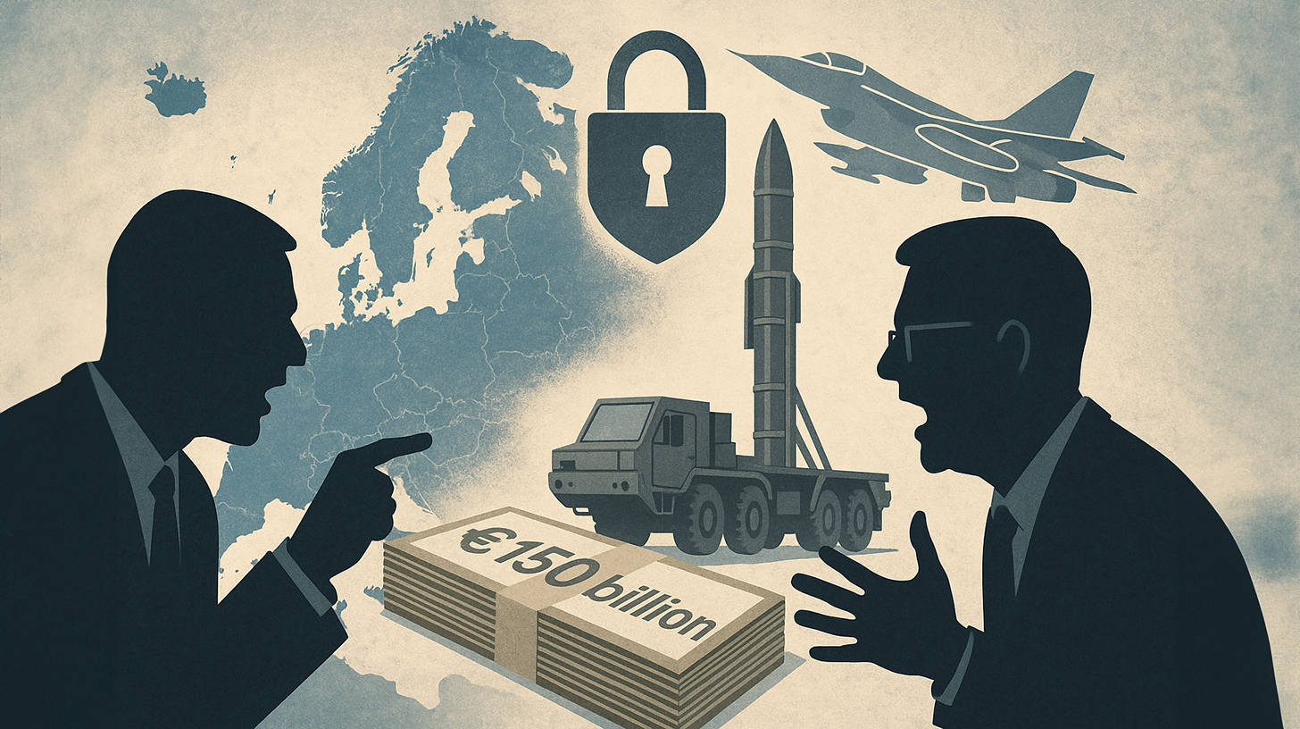 Disputa institucional sobre o programa de armamentos da Europa: 150 bilhões de programas de armadura de euro segura (ação de segurança para a Europa)