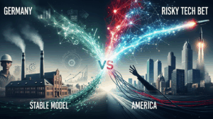 Die schmutzige Wahrheit hinter dem KI-Kampf der Wirtschafts-Giganten: Deutschlands stabiles Modell gegen Amerikas riskante Tech-Wette