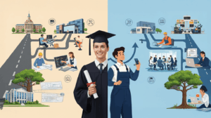 Ausbildung oder Studium: Ein Mythos, Karriere nur über die Uni möglich? Entscheidungswege, Chancen und Karriereperspektiven