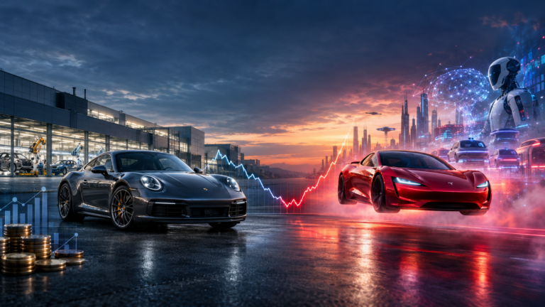 Porsche gegen Tesla: Gewinne auf Asphalt, Billionen in der Luft: Porsche verdient am Auto – Tesla verkauft die Zukunft gleich mit
